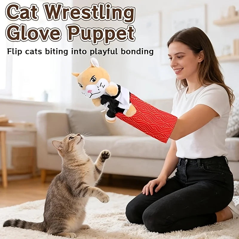 Gant Marionette de Jeu Interactif pour Chat avec Peluche de Protection – Jouet Anti-Morsures & Anti-Griffures