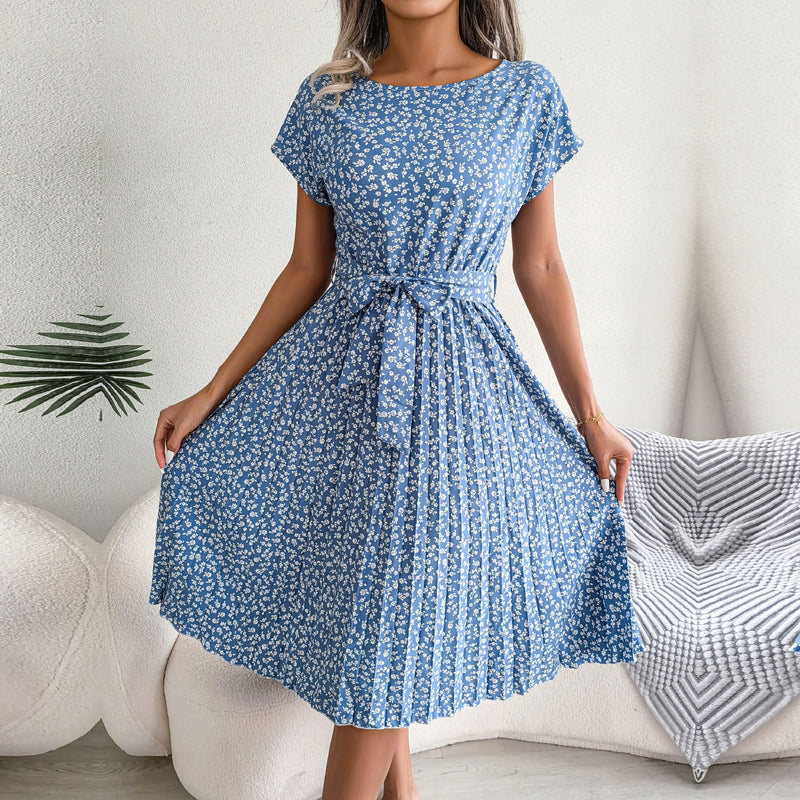 Robe longue plissée à fleurs