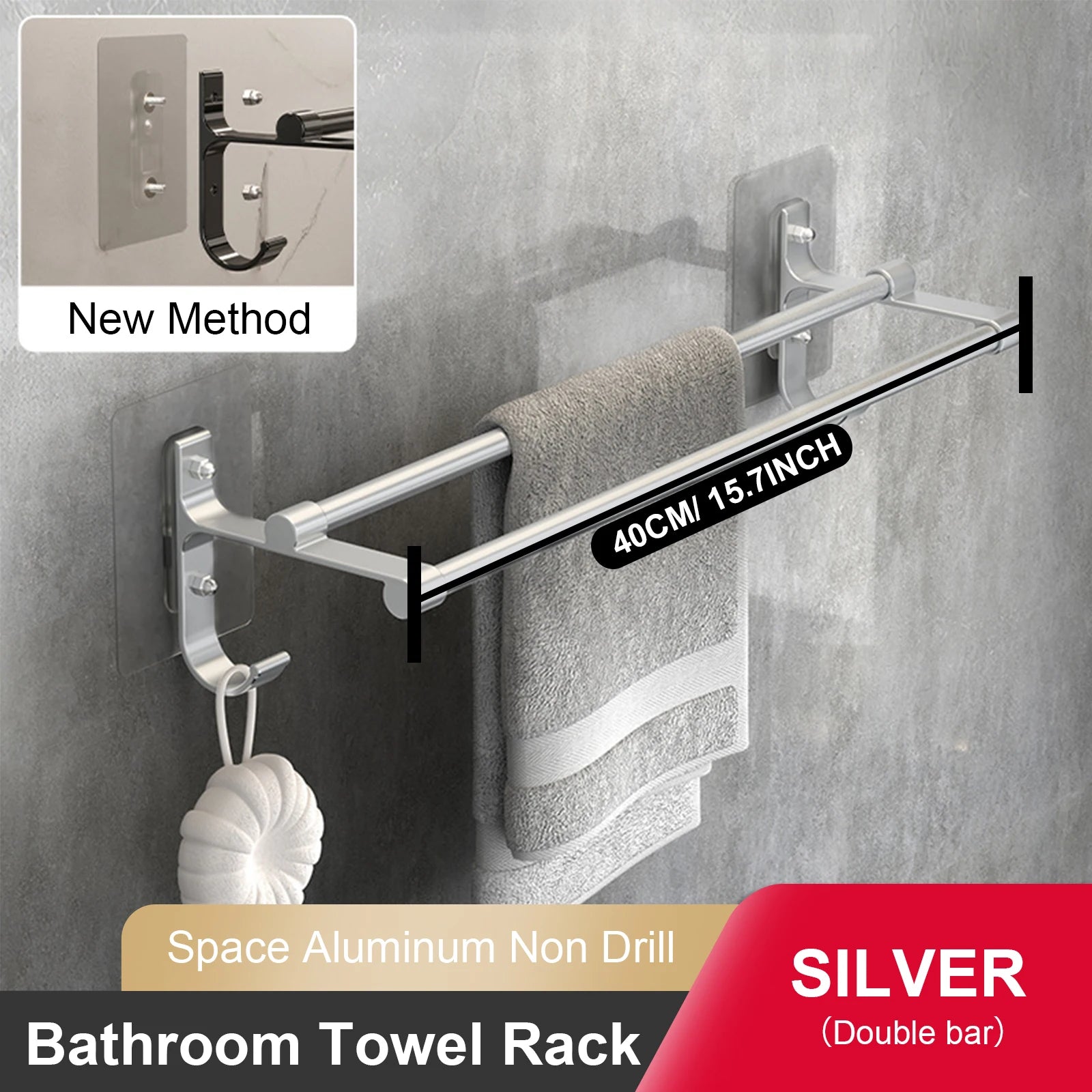 Porte-Serviettes Mural Double Barre Sans Perçage
