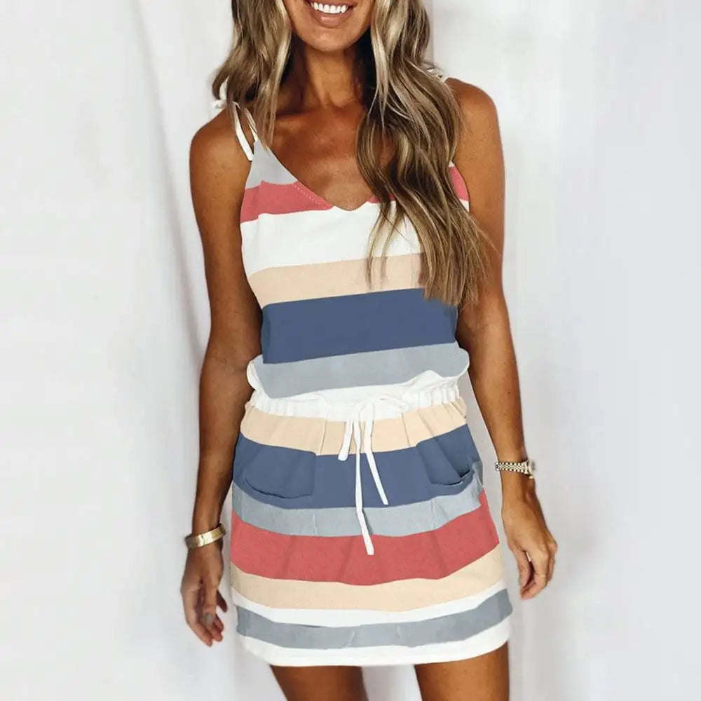Rauyres Short Summer Dress, Thin Straps & Elastic