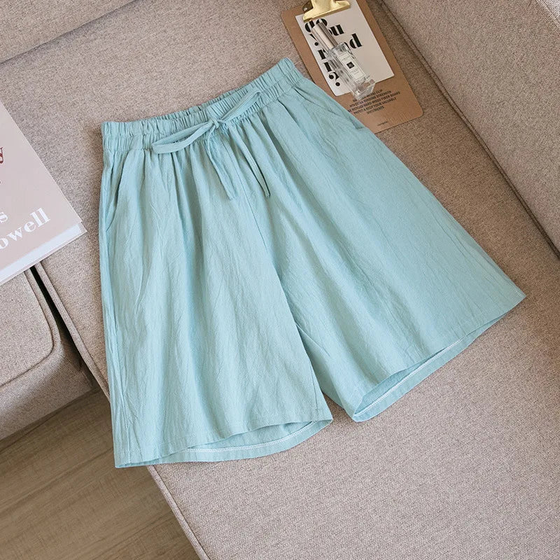 Loose Cotton Shorts with Elasticated Drawstring Waist