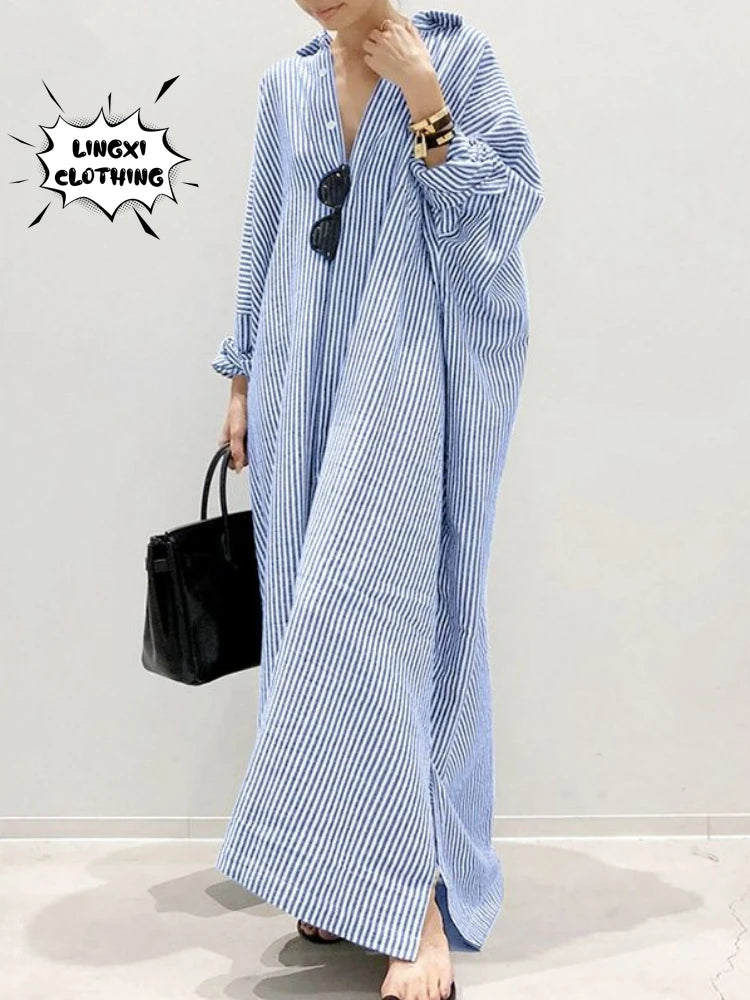 Robe Chemise à Rayures Oversize Chic – Confort & Élégance au Quotidien