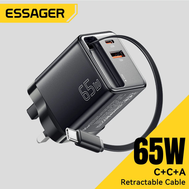 Chargeur 3 en 1 à Charge rapide avec Câble Type-C rétractable