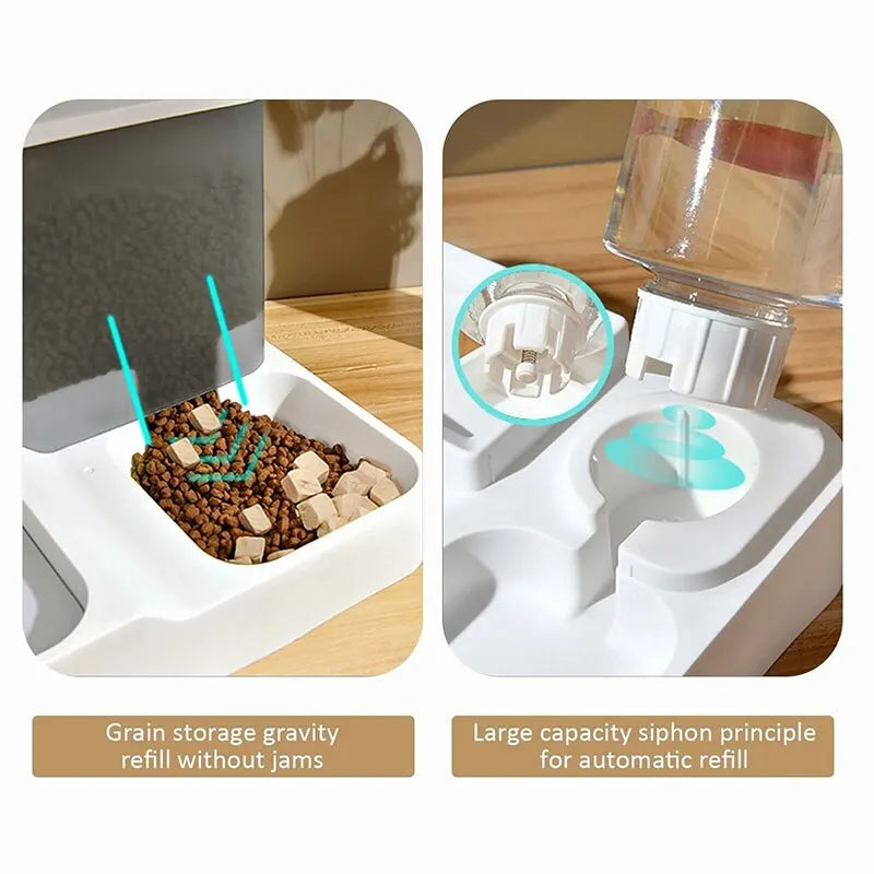 Distributeur automatique d'eau et de croquettes 2 en 1 pour animaux