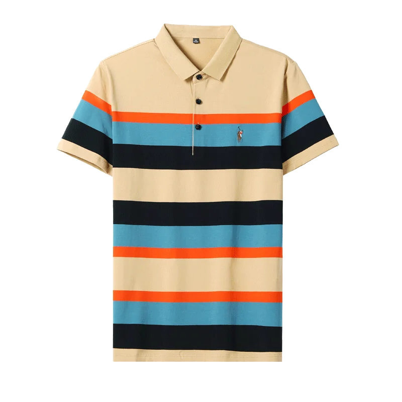 Polo en piqué de coton avec broderie joueur rayé