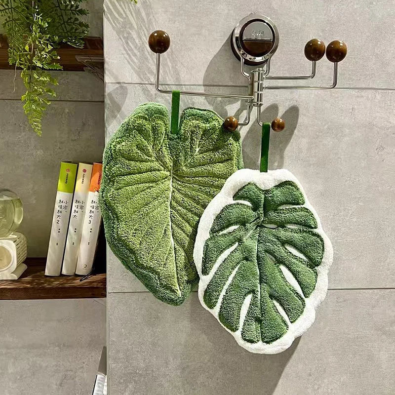 Leafy - Serviette à Main en Microfibre Absorbante en forme de Feuille