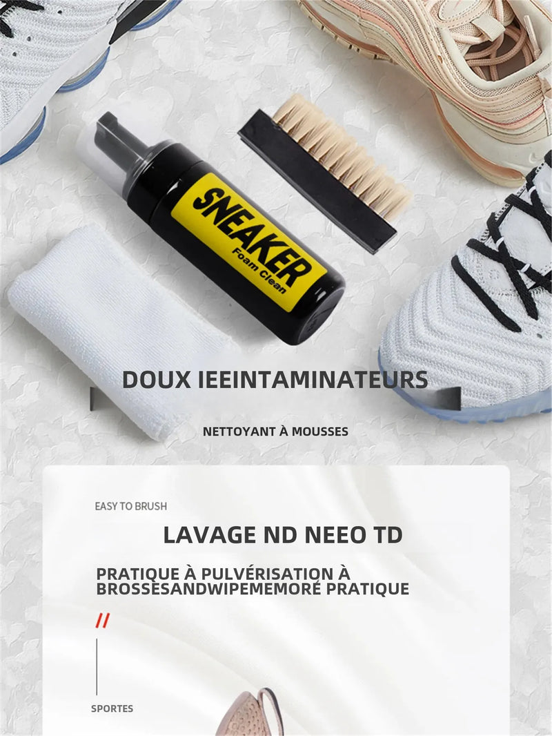 Kit Complet de Nettoyage pour toutes les Baskets - Mousse, Brosse & Serviette