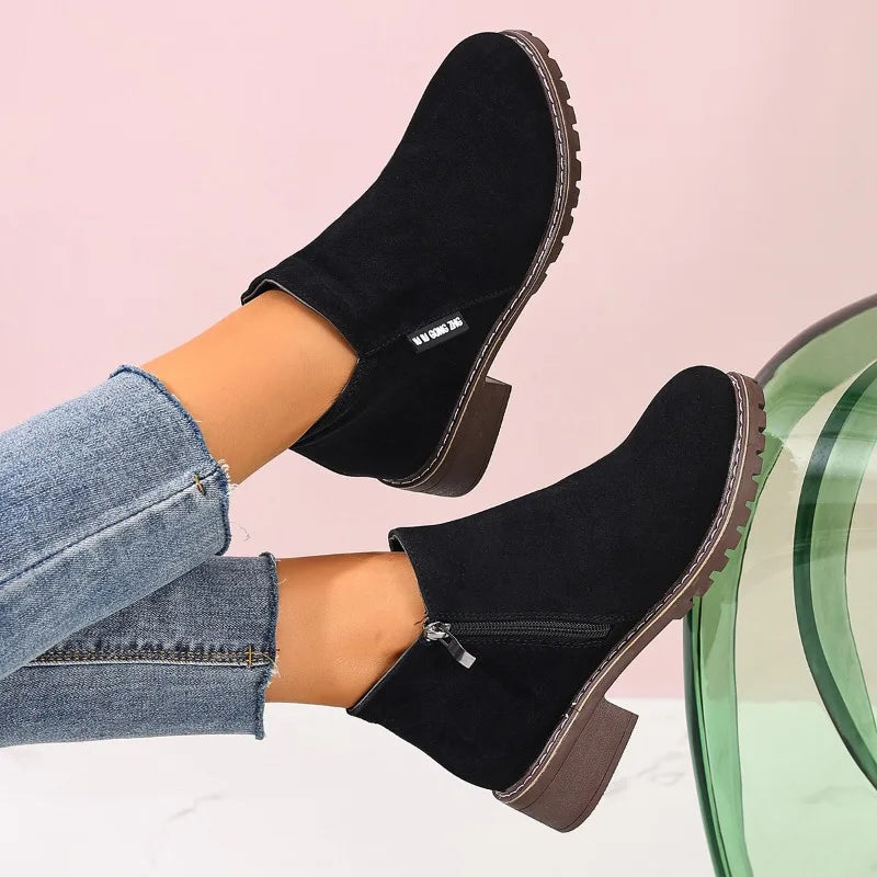 Bottines Femme à Talon Épais et Plateforme – Fermeture Éclair Latérale, Confortables et Élégantes – Automne/Hiver