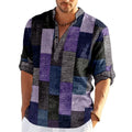 Blouse Col Mao Manches 3/4 à Motif Patchwork - Homme