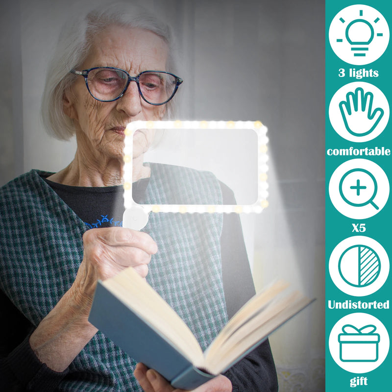 Loupe Grossissement x5 Portable à LED - Poignée Pliable