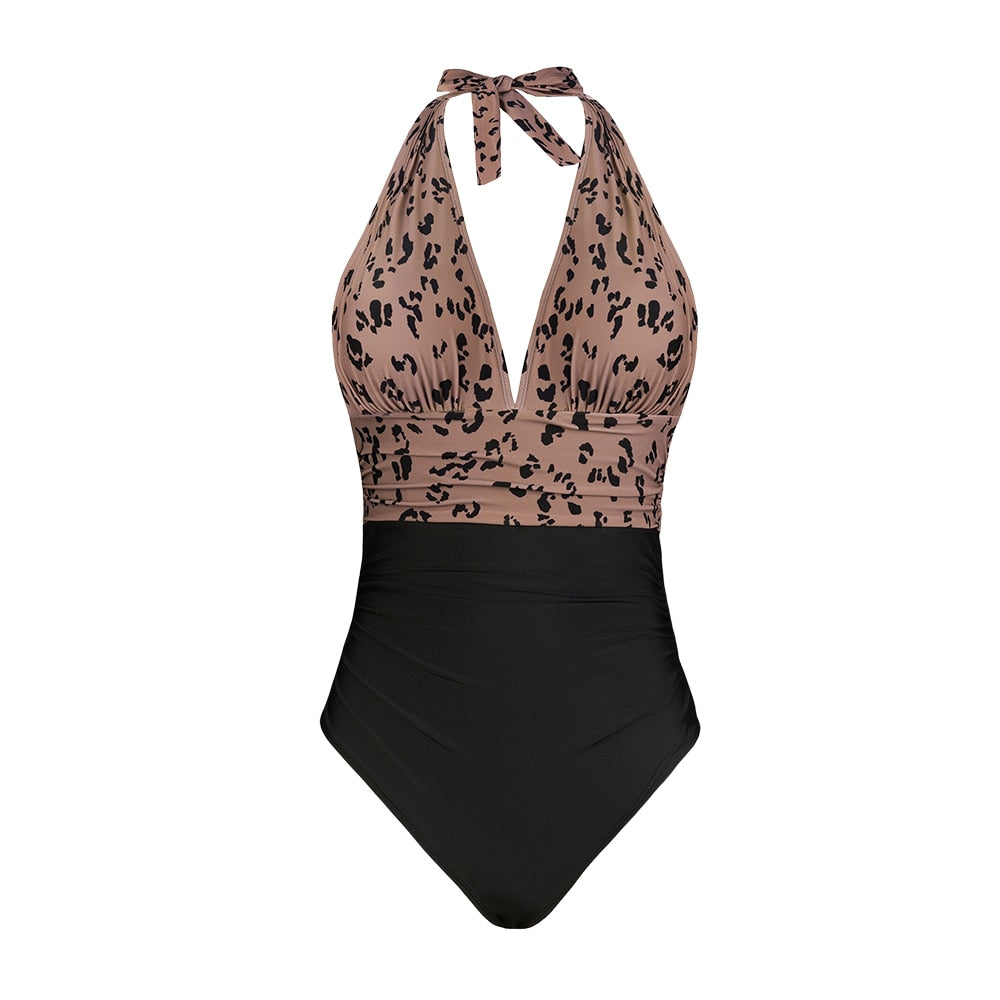 Maillot de bain 1PC col en V et devant froncé - Effet ventre plat