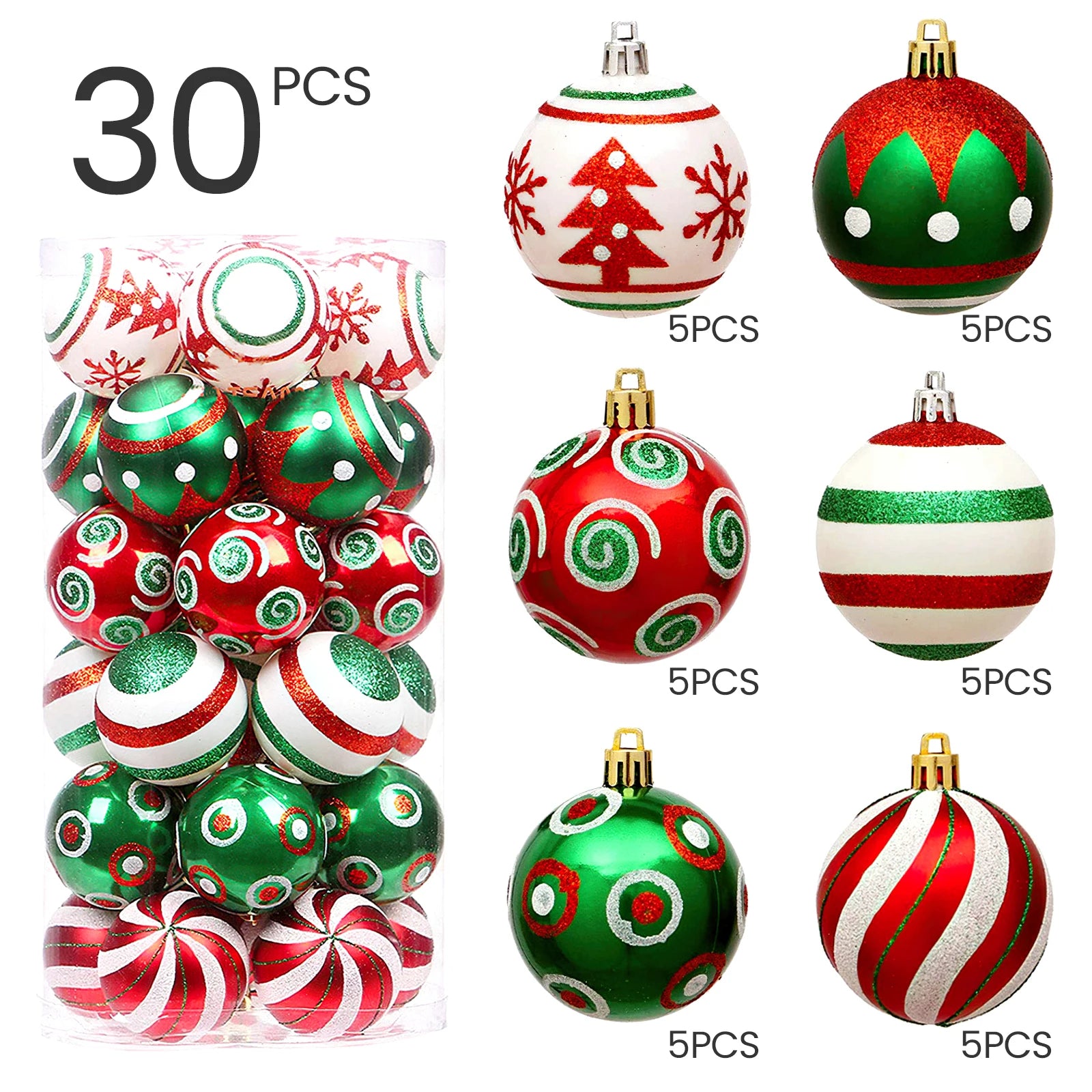 Lot de 30 Boules à Sapin de Noël aux couleurs traditionnelles - 60mm