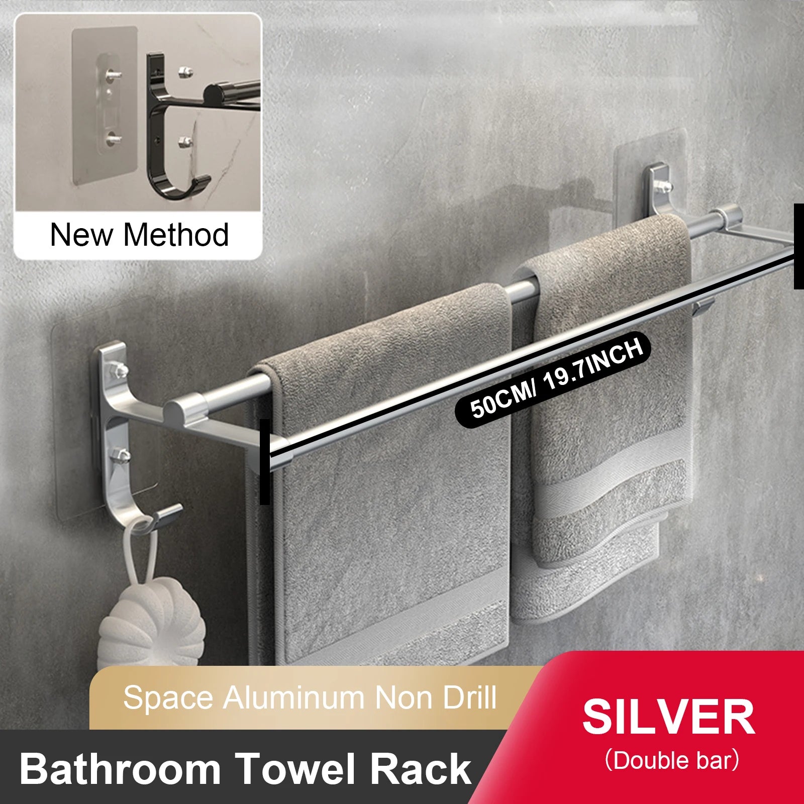 Toallero de pared doble barra sin taladro