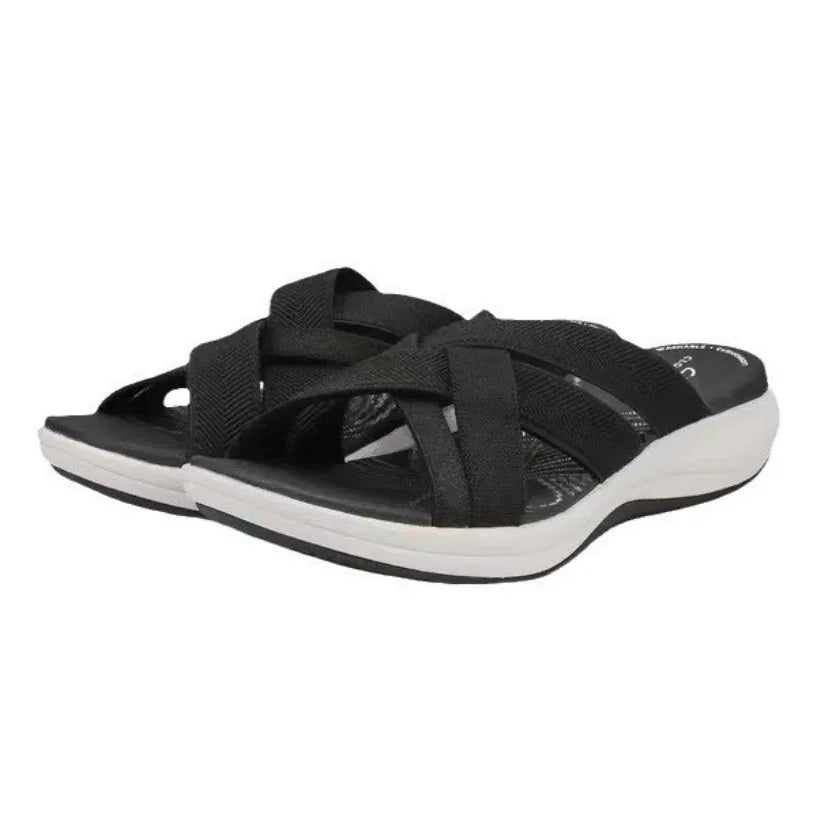Sandales Mules Femme à Brides Croisées – Semelle Confort Nuage pour Plage et Été