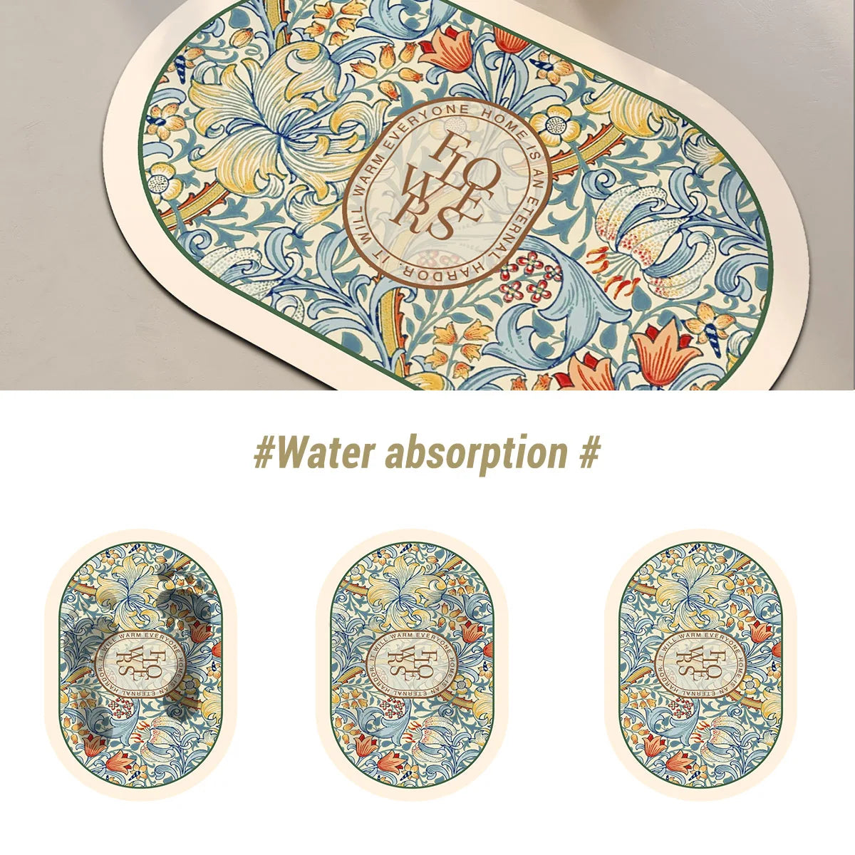 Tapis de Bain Antidérapant à Séchage Ultra-Rapide - Design Floral Élégant