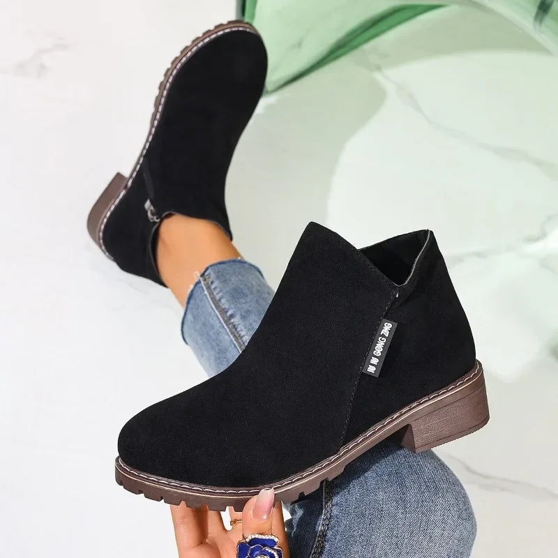 Bottines Femme à Talon Épais et Plateforme – Fermeture Éclair Latérale, Confortables et Élégantes – Automne/Hiver