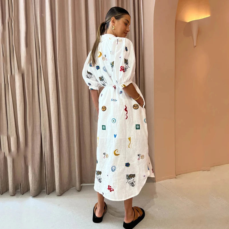 Robe Chemise imprimée à lacet pour femme