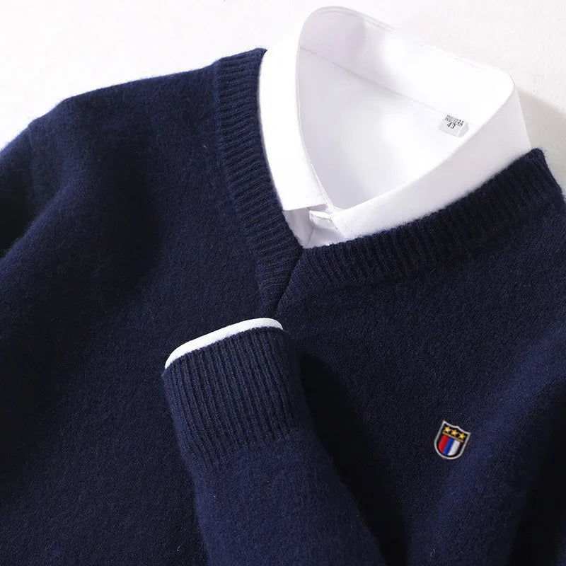 Pull Homme effet Cachemire Col V Doux et Chaud