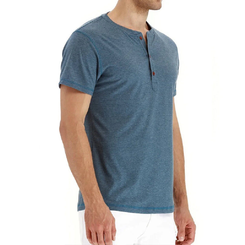 T-shirt Henley Manches Courtes en Coton pour Homme