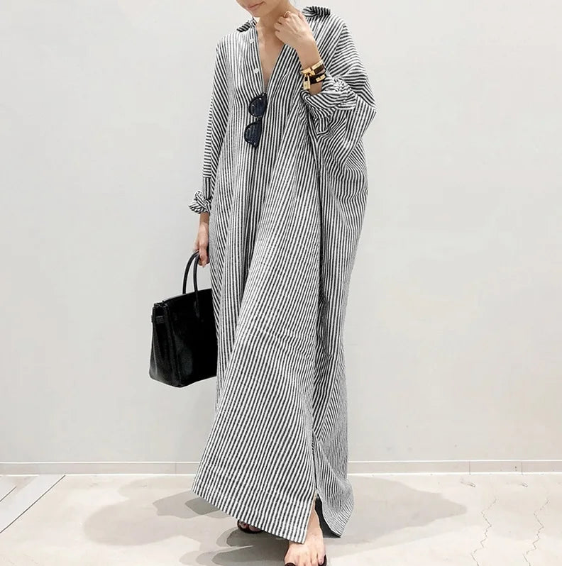 Robe Chemise à Rayures Oversize Chic – Confort & Élégance au Quotidien