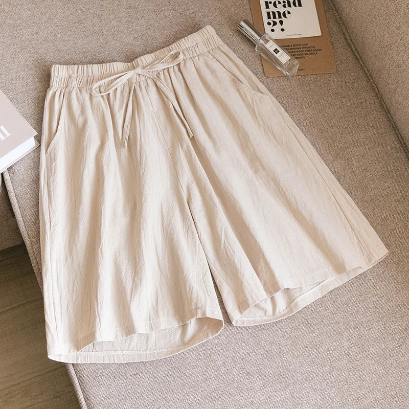 Loose Cotton Shorts with Elasticated Drawstring Waist