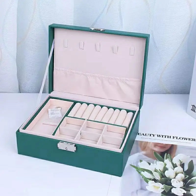 Boîte à Bijoux Élégante en Cuir PU à 2 Étages Grande Capacité