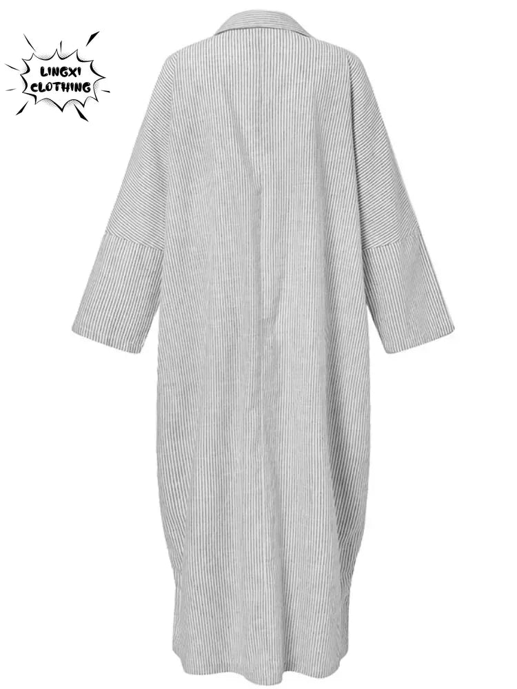 Robe Chemise à Rayures Oversize Chic – Confort & Élégance au Quotidien