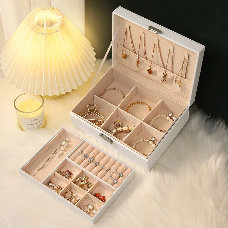 Boîte à Bijoux Élégante en Cuir PU à 2 Étages Grande Capacité