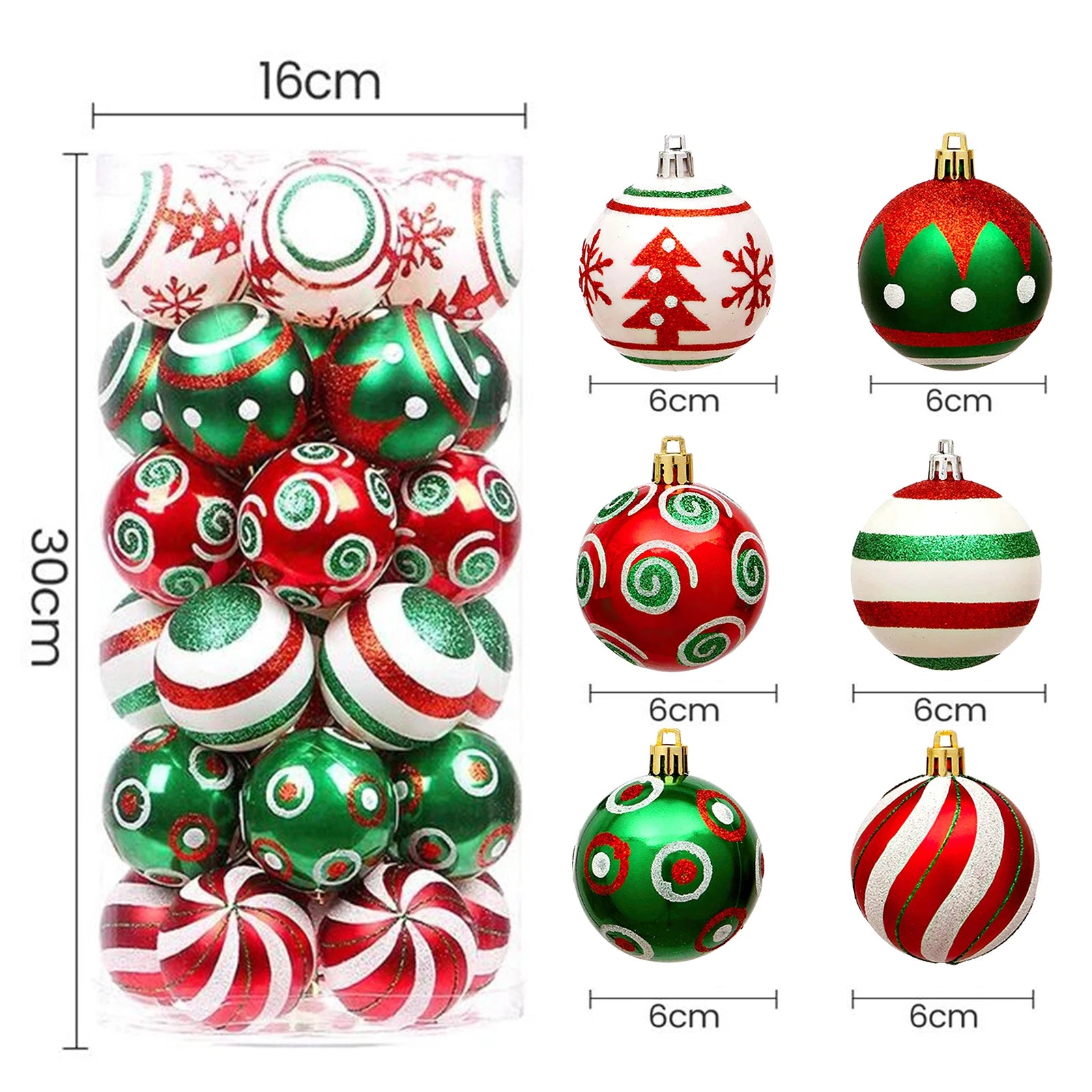 Lot de 30 Boules à Sapin de Noël aux couleurs traditionnelles - 60mm