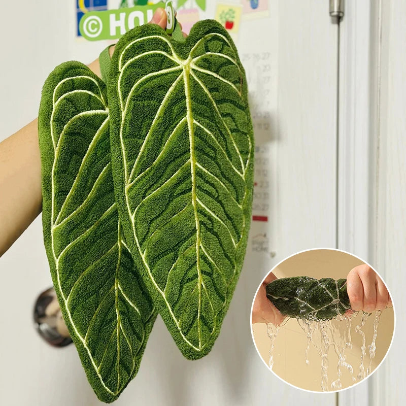 Leafy - Serviette à Main en Microfibre Absorbante en forme de Feuille