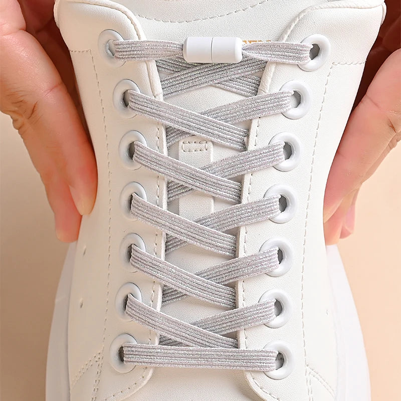Lacets de chaussures élastiques sans laçage à paillettes