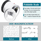 Loupe Cylindrique Portative 30X avec Échelle, Lumière LED & UV
