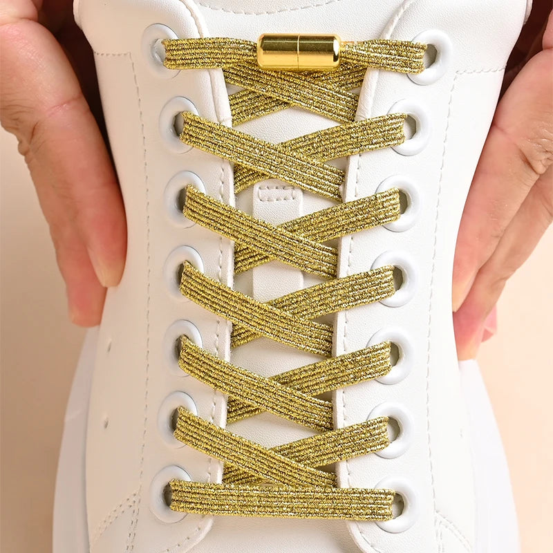 Lacets de chaussures élastiques sans laçage à paillettes
