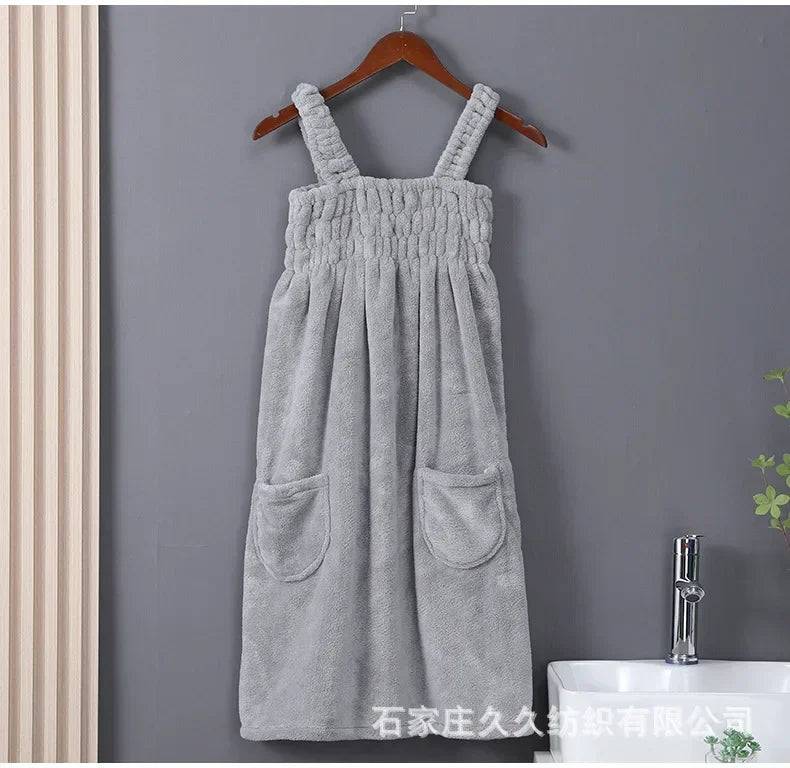 Cozy Bath - Robe Serviette de Bain à Poches & Bretelles