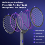 Raquette Anti-Moustiques 2800V 2 en 1 Télescopique à Tête Rotative