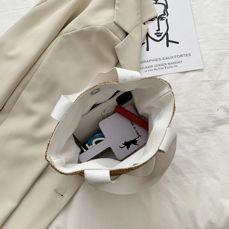 Mini Sac Fourre-tout d'été en Paille