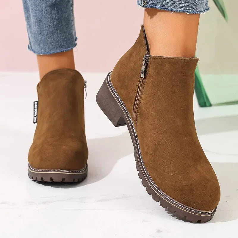 Bottines Femme à Talon Épais et Plateforme – Fermeture Éclair Latérale, Confortables et Élégantes – Automne/Hiver