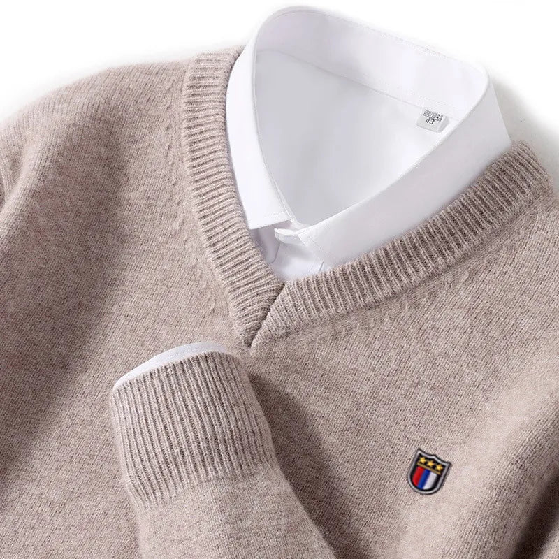 Pull Homme effet Cachemire Col V Doux et Chaud