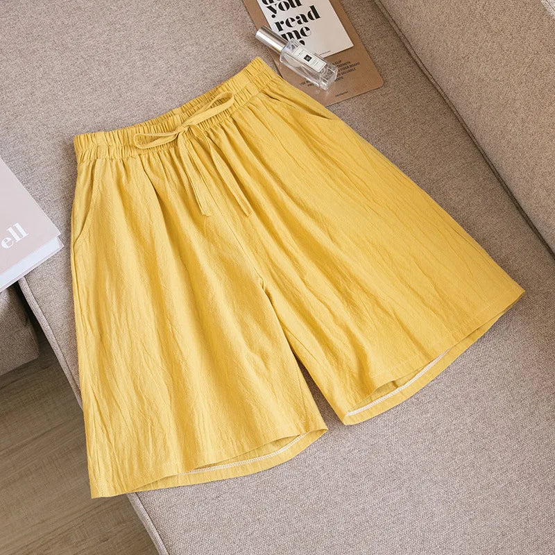 Loose Cotton Shorts with Elasticated Drawstring Waist