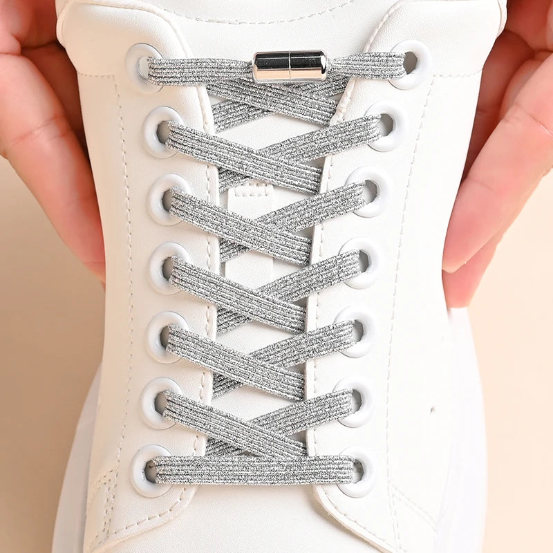 Lacets de chaussures élastiques sans laçage à paillettes