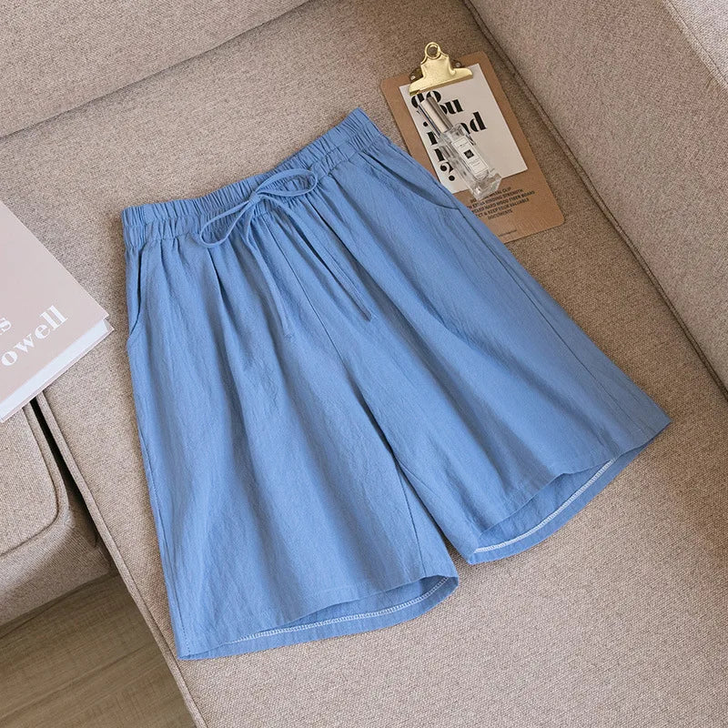 Loose Cotton Shorts with Elasticated Drawstring Waist