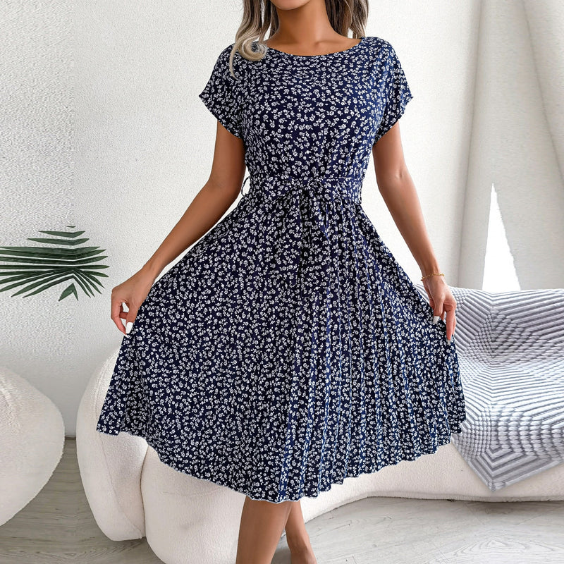 Robe longue plissée à fleurs