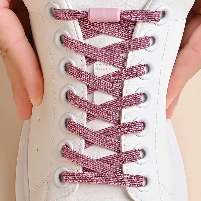 Lacets de chaussures élastiques sans laçage à paillettes