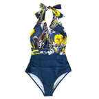 Maillot de bain 1PC col en V et devant froncé - Effet ventre plat