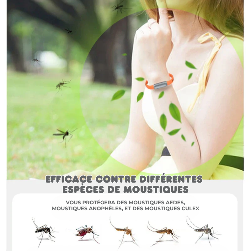 Bracelet Répulsif Anti-Moustiques Réutilisable - 240h de Protection