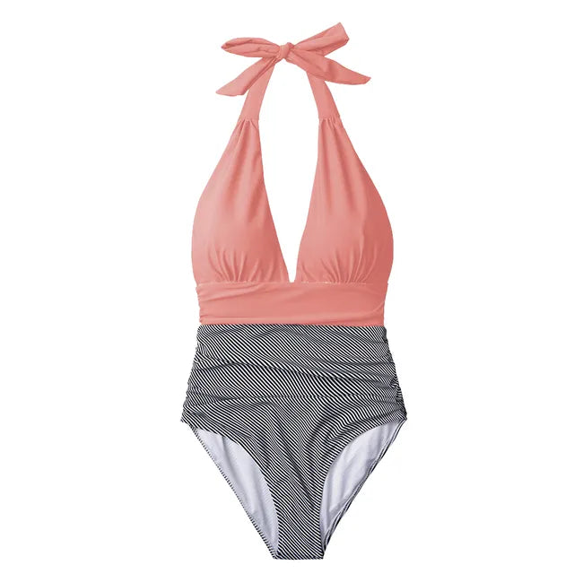 Maillot de bain 1PC col en V et devant froncé - Effet ventre plat
