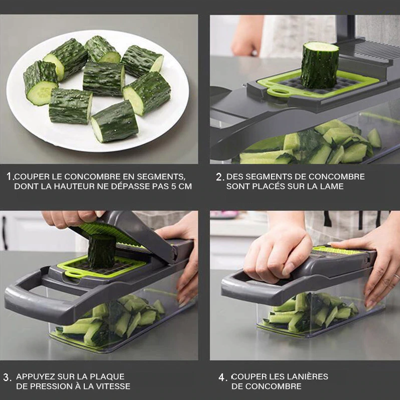 Coupe légume multifonctionnel avec bac