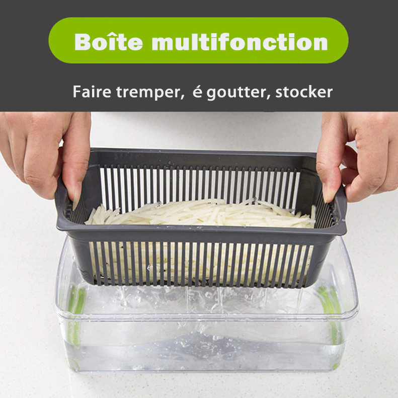 Coupe légume multifonctionnel avec bac