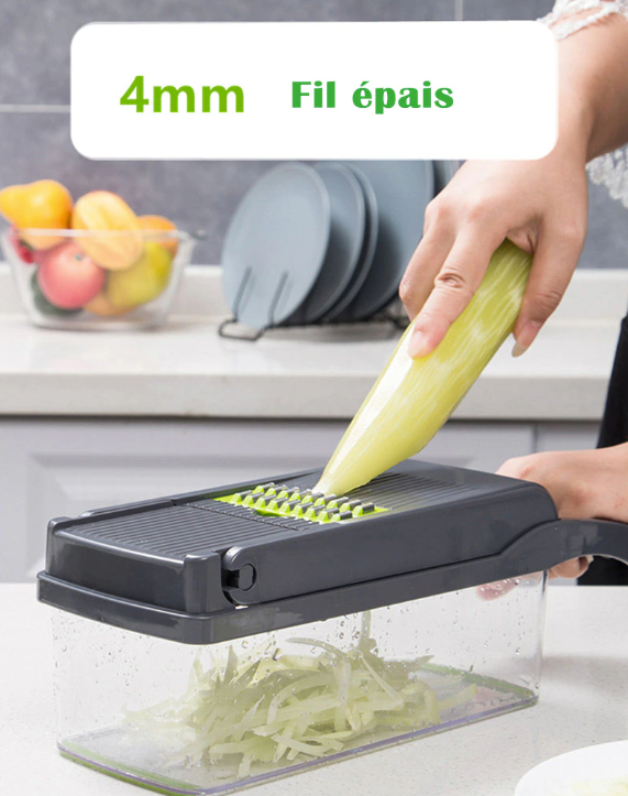 Coupe légume multifonctionnel avec bac