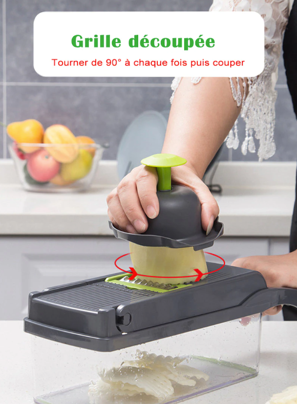 Coupe légume multifonctionnel avec bac